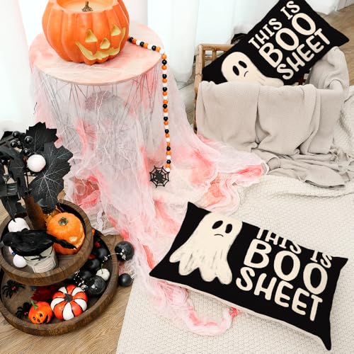Halloween Pillow Covers Set of 2 | 12x20 Ghost Designs for Home Decor