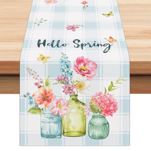 Bonhause Floral Table Runner 13x72 Inch - Hello Spring Design