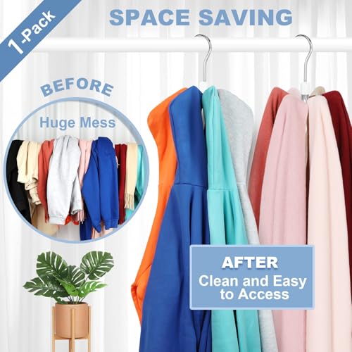 TOPIA HANGER 6-Hook Hoodie & Purse Hanger - White, 360° Swivel Closet Organizer