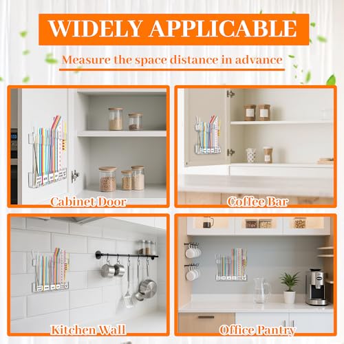 Cinola Transparent 9.84-inch Adjustable Straw Organizer for Cabinet Doors, 3-Part Storage with Strong Adhesive Tape