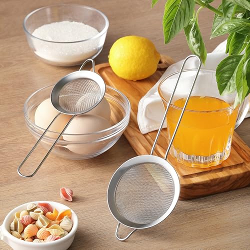 Fine Mesh Strainers 2-Pack - Small & Medium Stainless Steel Sieve with Handle for Kitchen & Baking