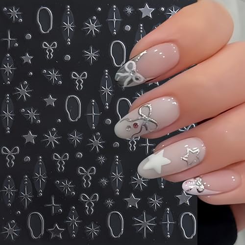 SHUXILIN 8 Sheets Star Nail Art Stickers 3D Laser Bow Decals