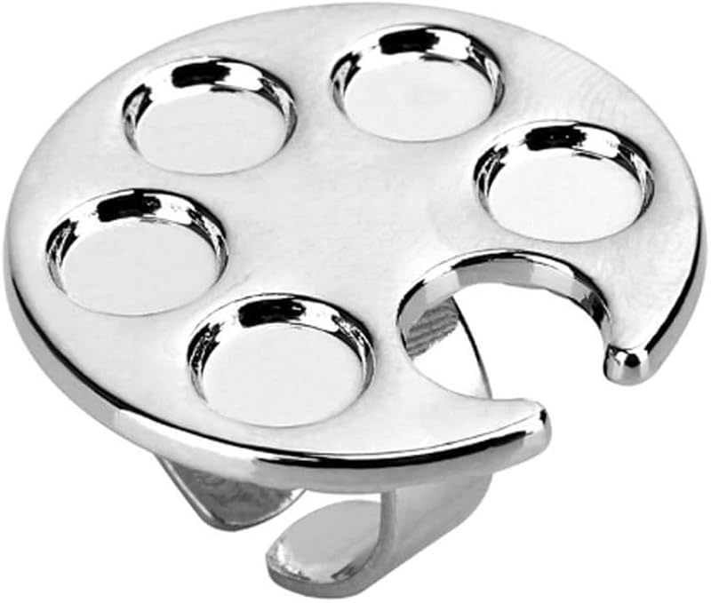 WaigN Silver Metal Mini Manicure Palette with Finger Ring for Nail Art