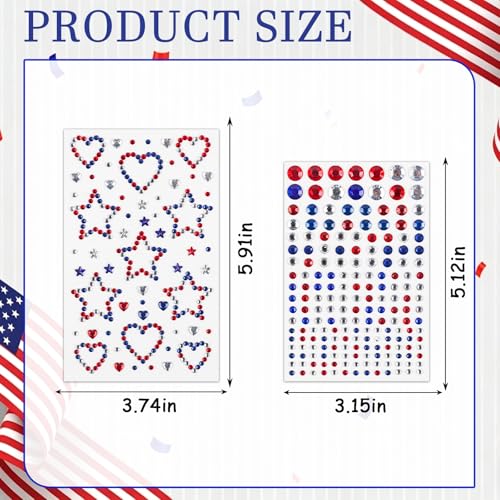 Doneace 4th of July Star Face Gems - Patriotic Self-Adhesive Rhinestones for Face, Body, and Hair (4-Pack)