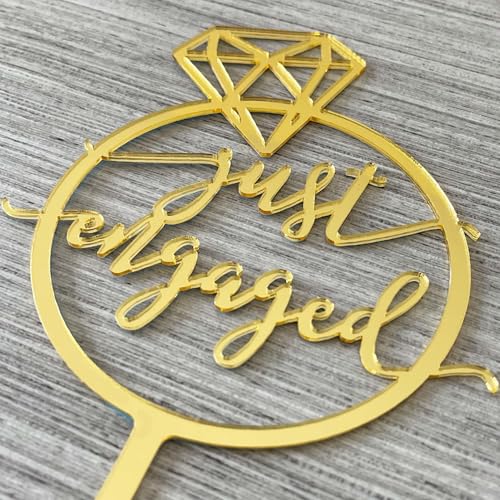 JIEEIN Gold Mirror Engagement Cake Topper for Weddings & Parties