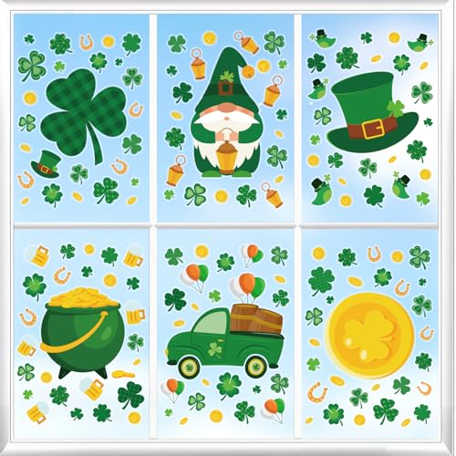 St. Patrick's Day Window Clings - 6 Sheet Shamrock Stickers