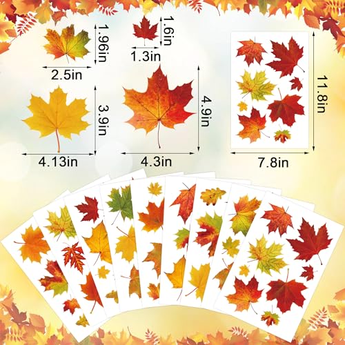 9 Sheets Fall Maple Leaf Window Clings - Reusable Autumn Decals for Glass