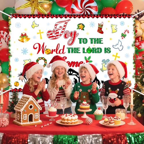 5.9x3.6ft Christmas Nativity Backdrop Joy to The World Religious Photography Banner