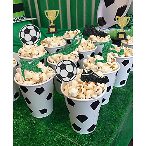 24 Soccer Cupcake Toppers for Football Party Decorations