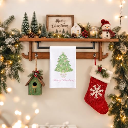 Christmas Green Tree Dish Towels - Holiday Kitchen & Bath Decor, 16x24 Inches
