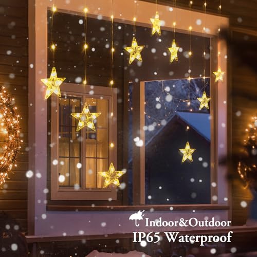 Quntis Warm White Christmas Window Lights with 76 LEDs & 9 Stars - Battery Operated Indoor Decor with 8 Modes & Timer