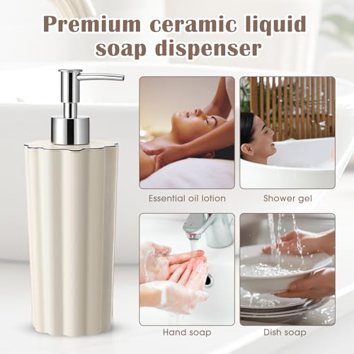 Gandeer 18oz Ceramic Soap Dispenser Refillable Bathroom & Kitchen Pump Bottle - Elegant White