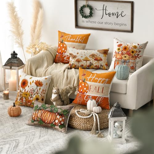 AVOIN colorlife Fall Pumpkin Pillow Covers 18x18 Inch, Set of 4