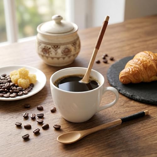 8-Inch Wooden Honey Spoons - Set of 2 Long Handle Teaspoons