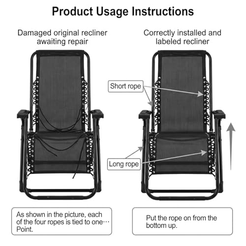 Heavy Duty Bungee Cords Replacement Kit for Outdoor Chairs - 4 Pack
