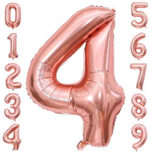 Rose Gold 40 Inch Number 4 Balloon for Birthday & Anniversary