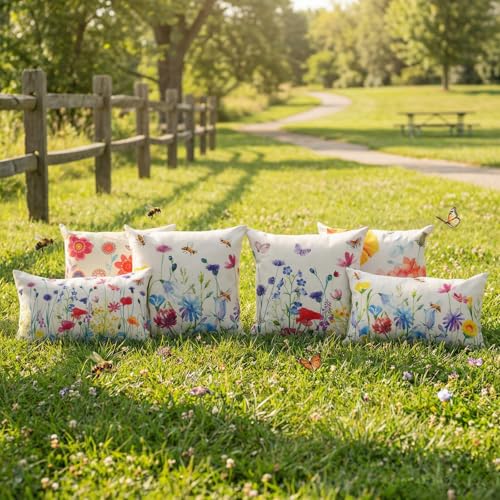 Spring Floral Lumbar Pillow Covers 12x20 - Set of 2 for Outdoor Decor