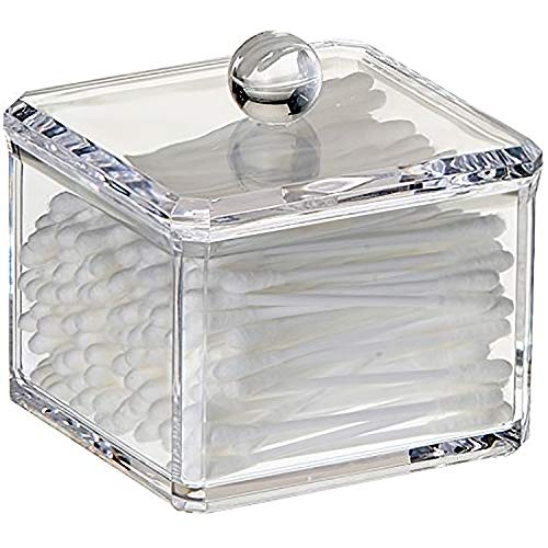 Stackable Square Acrylic Cotton Ball and Q-Tip Holder - Single Pack
