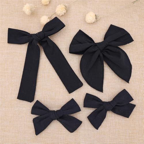 Gebelle Cotton Linen Hair Bow Clips 4 Pack Black Assorted Styles