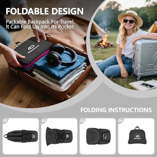 20L Ultra Lightweight Packable Backpack£¬Handy Foldable Waterproof Daypack for Travel, Collapsible Hiking Backpack Camping Outdoor Cycling Backpacking Women & Men, Black