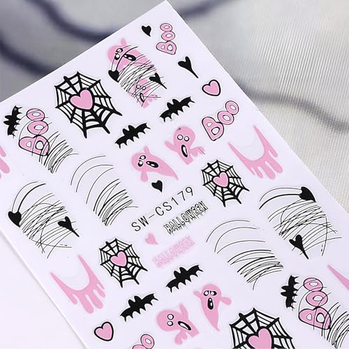 Halloween Nail Stickers 4-Pack Self-Adhesive Spooky Pumpkin Cobweb Decals