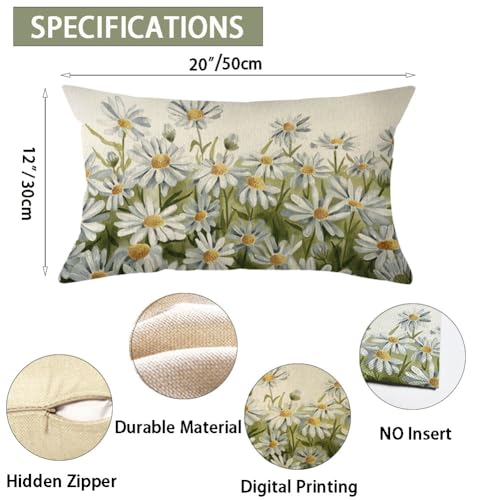 Watercolor Daisy Flowers Throw Pillow Cover - 12x20 Inch Floral Cushion