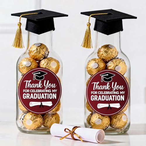 Graduation Thank You Stickers 2026 - 60Pcs Dark Red Self-Adhesive