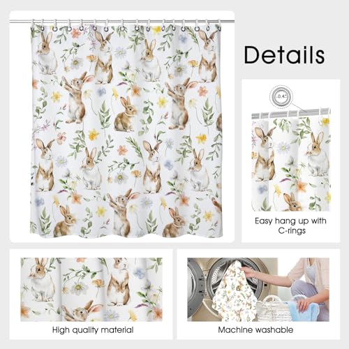 Easter Bunny Shower Curtain, 71x71 inch Waterproof Bathroom Decor