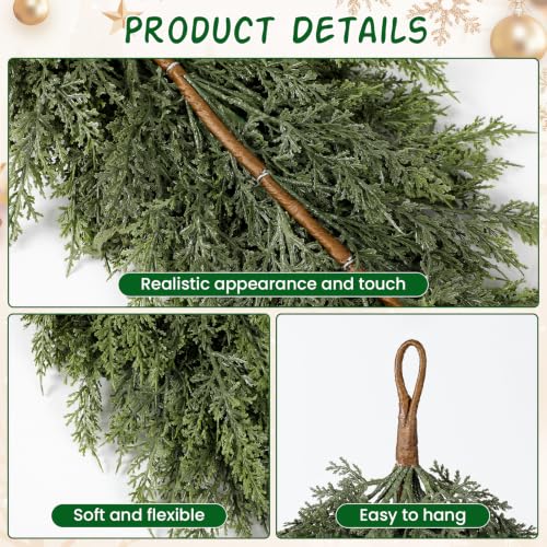 Artificial Christmas Teardrop Swag Set - 45 Leaves, 32 Inch Cedar Greenery Decor - 2 Pack