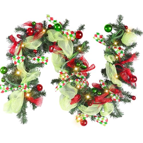 Christmas Artificial Garland with LED Lights - 6 Ft Red & Green Wreath Decor - Variation of THIS listing