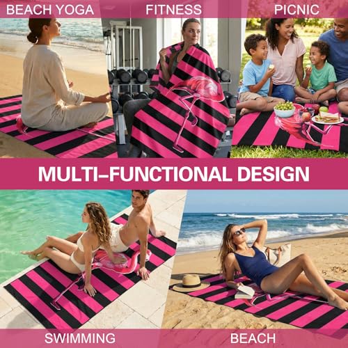 MelonBoat Oversized Beach Towel for Adults - Double-Sided Flamingo Design, 35"x72"