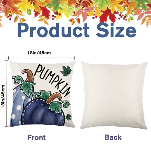 Fall Set of 4 18x18 Inch Decorative Pillow Covers with Pumpkins Leaves Polka Dots