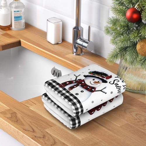 KORVITA Christmas Hand Towels 2-Piece Set, White Snowman Holiday Decor