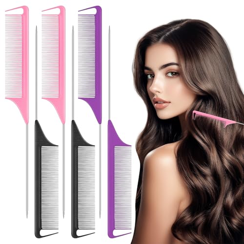 6 Pcs Rat Tail Combs Set Carbon Fiber Parting & Sectioning Combs