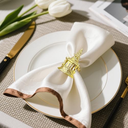 Gold Chinoiserie Pagoda Napkin Rings Set of 12 - Asian Tower Table Decor