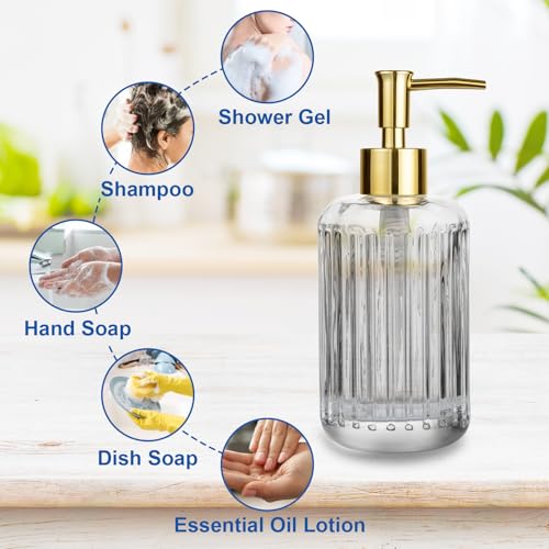 UHEY HOME Clear Glass Liquid Soap Dispenser 11.8oz Refillable Bathroom & Kitchen