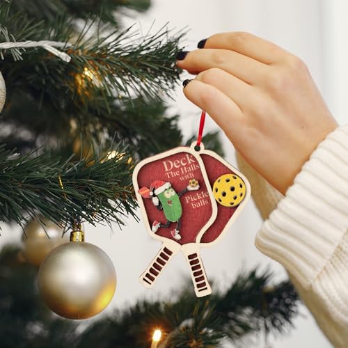 Pickleball Christmas Ornament - Wooden 2-Layer Decoration for Tree