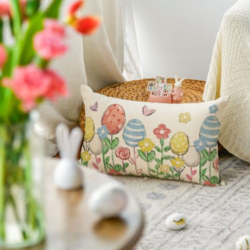Easter Eggs Flowers Throw Pillow Cover 12x20 Inch Sofa Cushion Case Home Decor