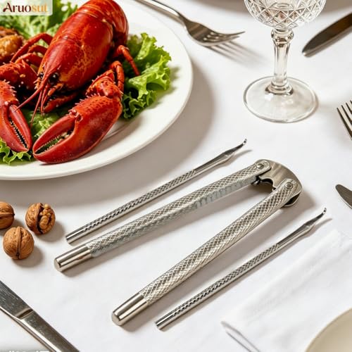 Silver Stainless Steel Nut Cracker & Seafood Picks Set - 2Pcs & 4 Picks