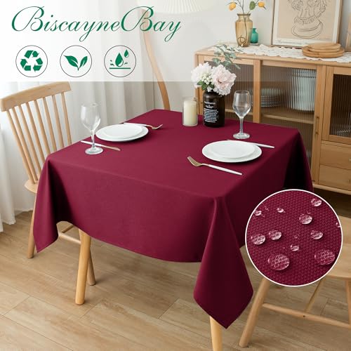 Christmas Square Tablecloth Burgundy 60x60 Inches Holiday Textured Fabric