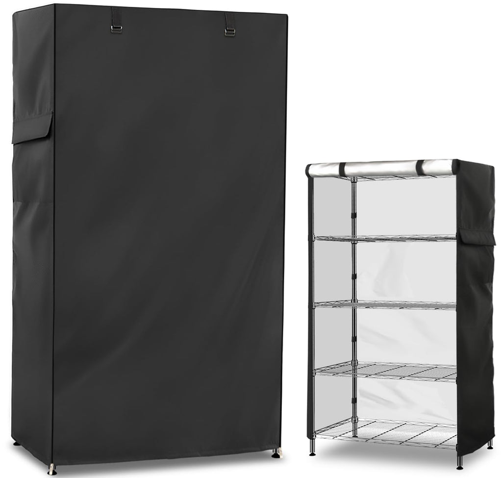 Exokugo Wire Shelf Cover,600D Heavy Duty 100% Waterproof Shelf Covers for Wire Shelving,Outdoor Storage Shelves Cover for Metal Rack,48" W x 18" D x 82" H,Black