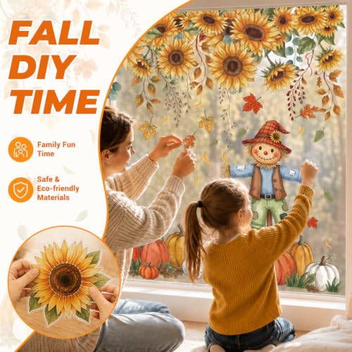Fall Window Clings - 9 Sheets of Sunflower & Pumpkin Decor
