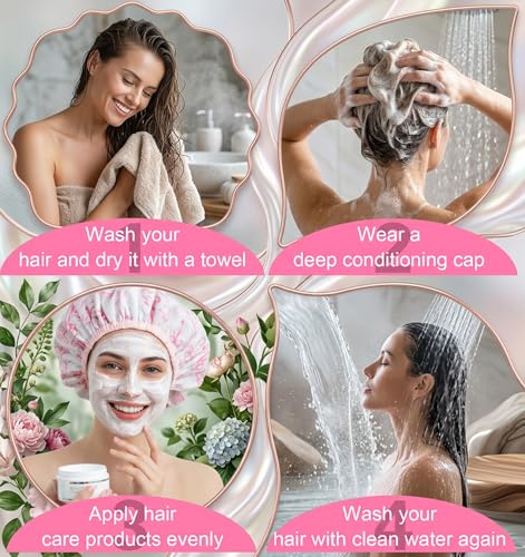 Deep Conditioning Hair Cap 2-Piece Set - Waterproof Double Layer Shower Cap