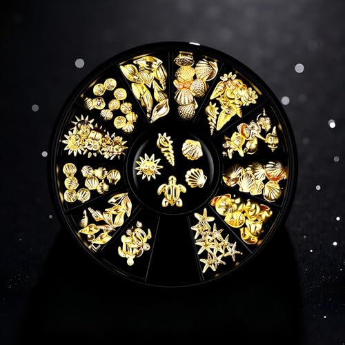 Gold Ocean Nail Art Studs - 3D Summer Beach Charms 2 Boxes