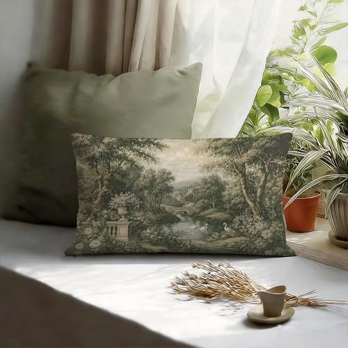 French Country Forest Green Lumbar Throw Pillow Cover 12x20 - Style 02