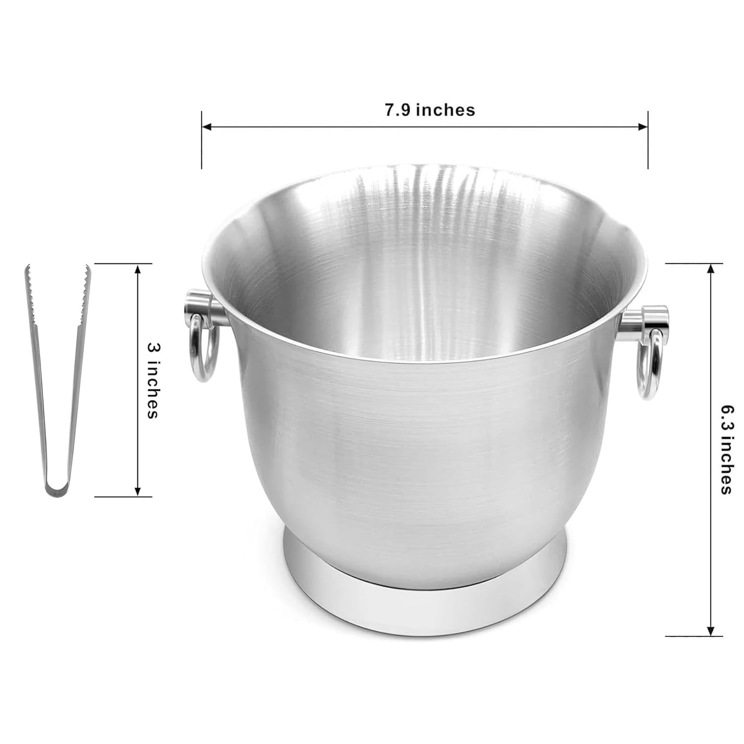 Fortune Candy Insulated Ice Bucket, 3.3 L, Double Walled 18/8 Stainless Steel Ice Bucket with Ice Tongs and Lid