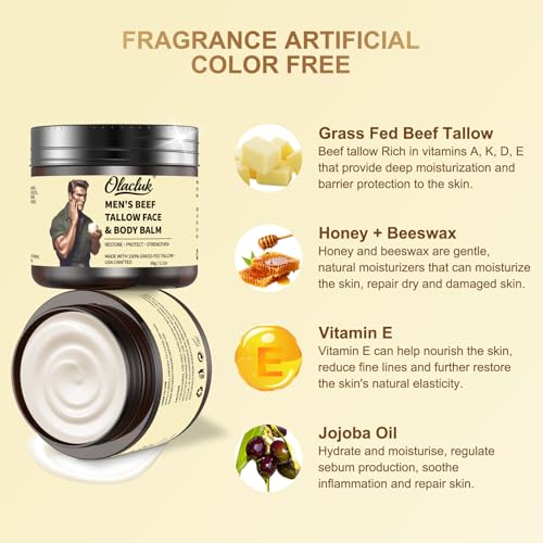 OLACLUK Grass-Fed Beef Tallow Honey Balm, Whipped Organic Skin Moisturizer