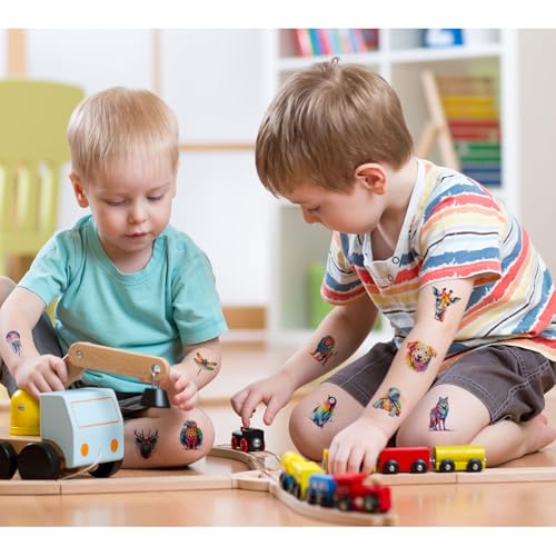 Watercolor Animals Temporary Tattoos for Kids - 10 Sheets Waterproof Body Art