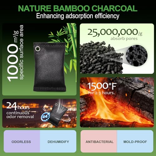 YOOSLEN Activated Charcoal Shoe Odor Eliminator 10 Pack (20g) - Natural Bamboo Charcoal Air Purifying Bags for Sneakers