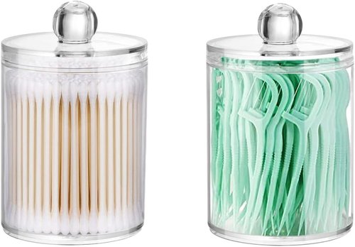 DAPOWER Qtip Holder Storage Canister - 10-Ounce Clear Plastic Apothecary Jar for Cotton Swabs & Makeup Organization